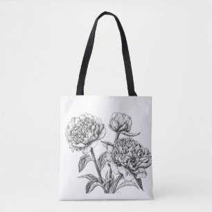 Peony Tinte zeichnend Tasche