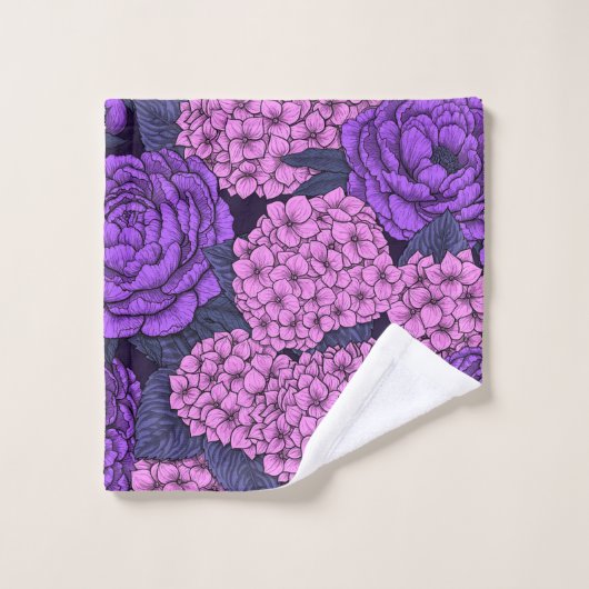 Peony und Hydrangea in Rosa und Violett Badhandtuch Set (Waschlappen)