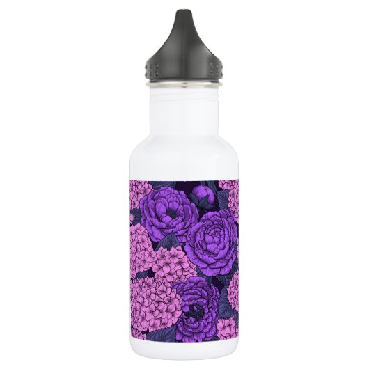 Peony und Hydrangea in Rosa und Violett Edelstahlflasche (Links)