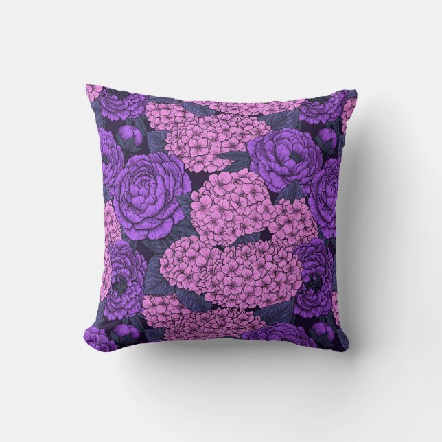 Peony und Hydrangea in Rosa und Violett Kissen (Vorderseite)