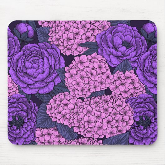 Peony und Hydrangea in Rosa und Violett Mousepad (Vorne)