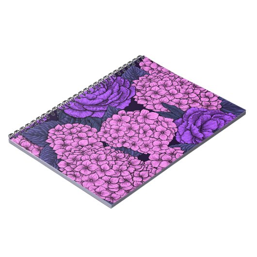 Peony und Hydrangea in Rosa und Violett Notizblock (Linke Seite)