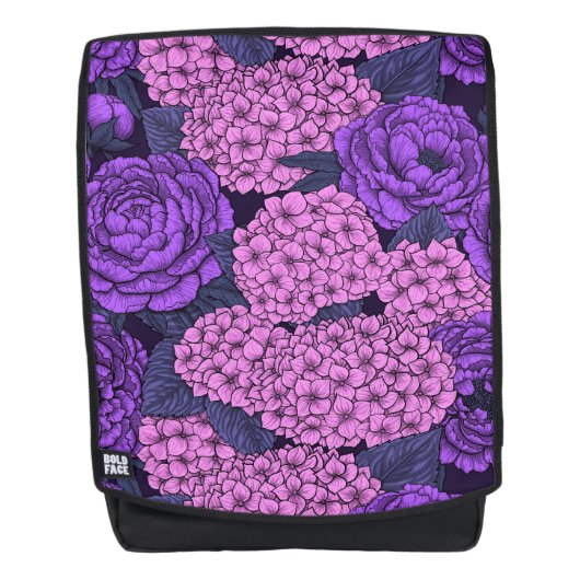 Peony und Hydrangea in Rosa und Violett Rucksack (Vorderseite)