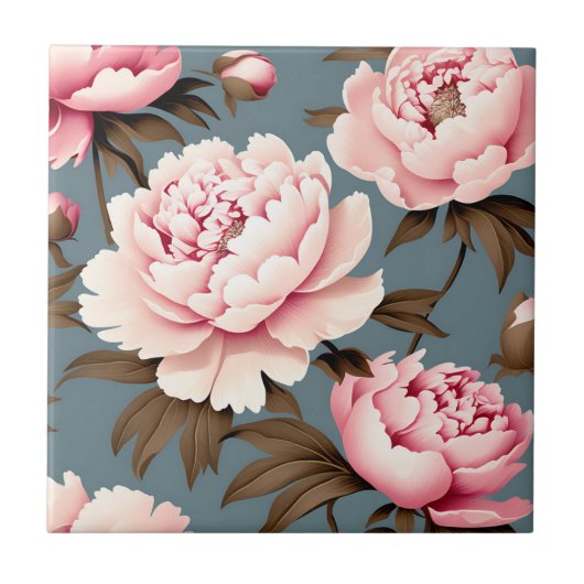 Peony Vintag Floral Pattern Fliese (Vorderseite)