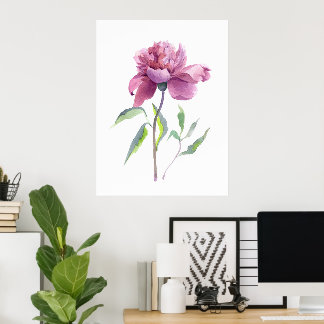 Peony Watercolor Botanical Wall Art Poster