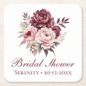 Peony Watercolor Brautparty Rechteckiger Pappuntersetzer (Vorderseite)