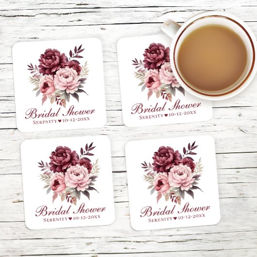 Peony Watercolor Brautparty Rechteckiger Pappuntersetzer