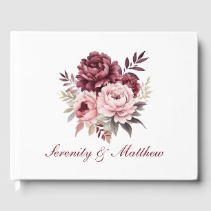Peony Watercolor Burgundy Blush Floral Wedding Gästebuch