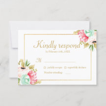Peony Watercolor Elegante Gold Frame Wedding RSVP