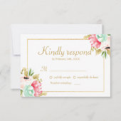 Peony Watercolor Elegante Gold Frame Wedding RSVP (Vorderseite)