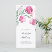 Peony Watercolor Floral Moderne Hochzeitsprogramme Programm (Stehend Vorderseite)