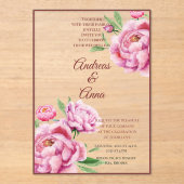 Peony Wedding Acryleinladungen (Vorderseite)