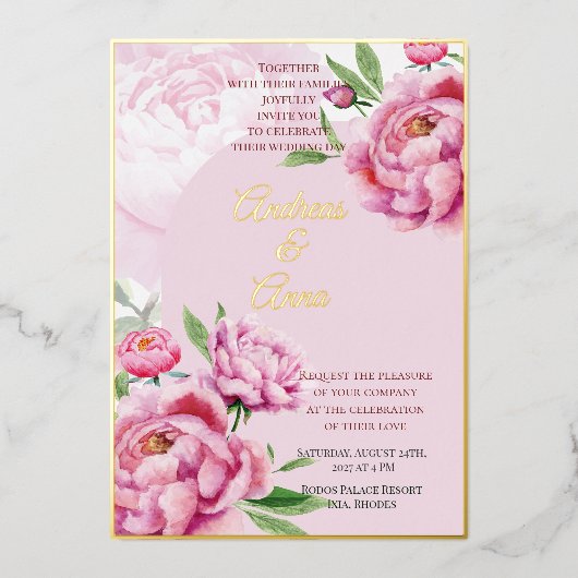 Peony Wedding Folieneinladung (Vorderseite)