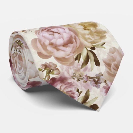 Peony Wedding Pink und Ivory Keepake Name + Datum Krawatte (Gerollt)
