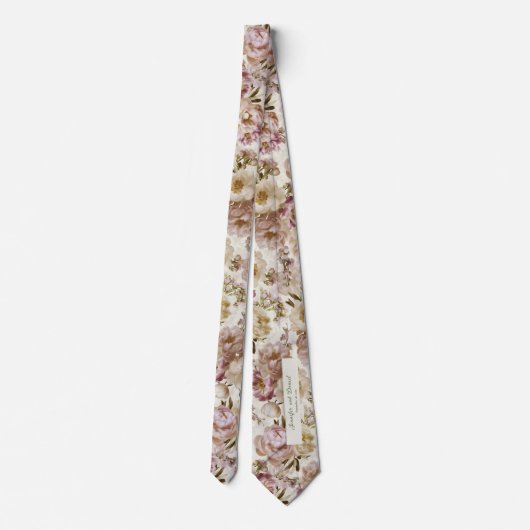 Peony Wedding Pink und Ivory Keepake Name + Datum Krawatte (Rückseite)