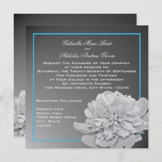Peony White und Black mit anpassbarer Farbe Einladung (Vorne/Hinten)