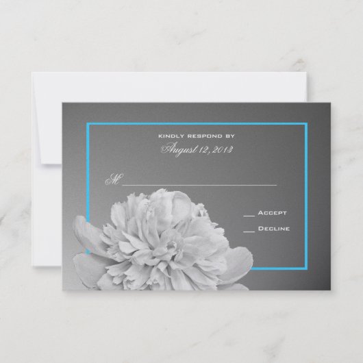 Peony White und Black mit anpassbarer Farbe RSVP Karte (Vorderseite)