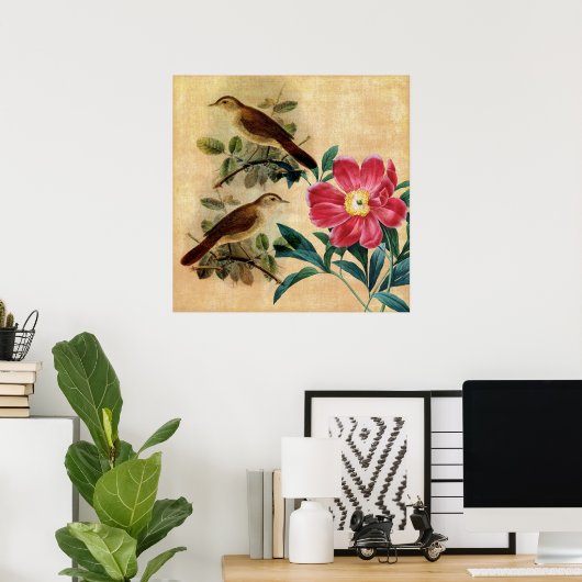 Peony with Nightingales Poster (Heimbüro)