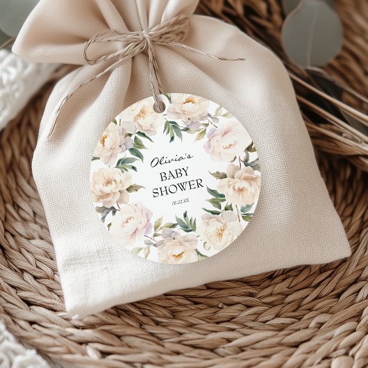 Peony Wreath Neutral Garden Favor Tag Geschenkanhänger