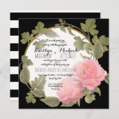 Peony Wreath Vining Foliage Gold Vintag Square Einladung (Vorne/Hinten)