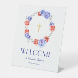 Peony Wreath Watercolor Begrüßung Taufe Pedestal S Sockelschild