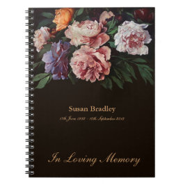 Peonys 1 Memorial Funeral Guest Book Spiral NB Notizblock