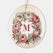 Peonys Blumenkranz mit Personalisierter Monogramm Keramik Ornament (Links)