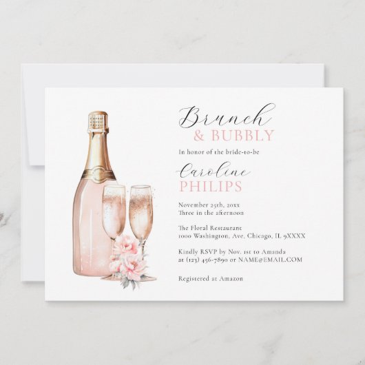 Peonys Blush Pink Brunch & Bubbly BRAUTPARTY Einladung (Vorderseite)