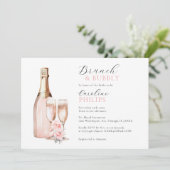 Peonys Blush Pink Brunch & Bubbly BRAUTPARTY Einladung (Stehend Vorderseite)