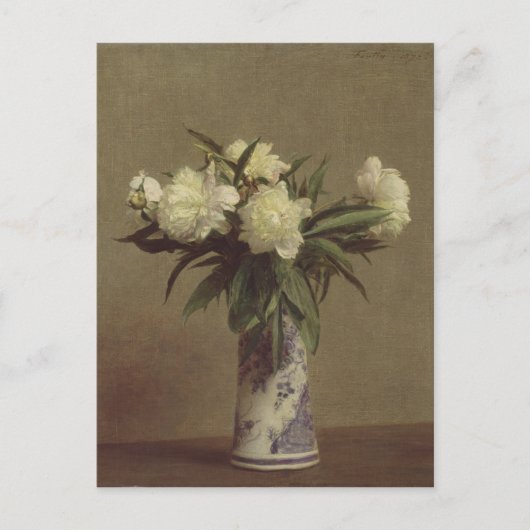 Peonys in einer blauen und weißen Vase Postkarte (Vorderseite)