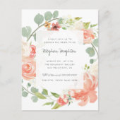 Peonys, Rose und Eukalyptus-Brautparty Einladungspostkarte (Vorderseite)