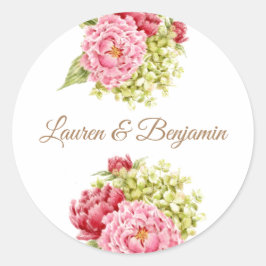 Peonys und Hydrangea-Hochzeitsticker Runder Aufkleber
