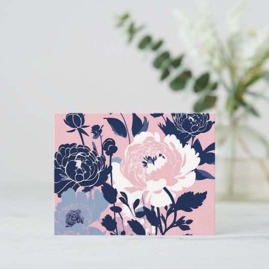 Peonys und Rose Kontrast Silhouette Bläschen Postkarte (Stehend Vorderseite)