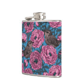 Peonys und Warnen auf blau Flachmann (Links)