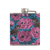 Peonys und Warnen auf blau Flachmann (Rückseite)