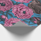 Peonys und Warnen auf blau Geschenkpapier (Ecke)