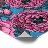 Peonys und Warnen auf blau Poster (Ecke)