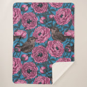 Peonys und Warnen auf blau Sherpadecke (Vorderseite)