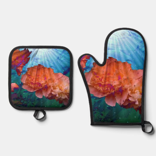 Peonys unter Wasser Ofenhandschuh & Topflappen-Set (Vorderseite)