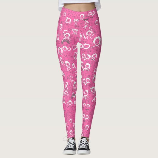 People Pattern Pink Hintergrund Leggings (Vorderseite)