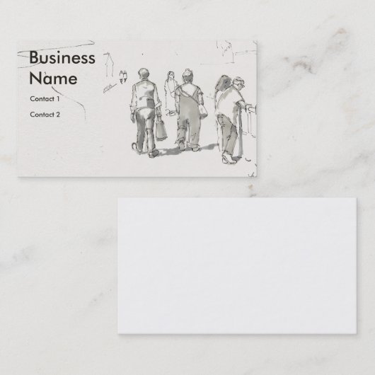 People walking along prmenade drawing visitenkarte (Vorne/Hinten)