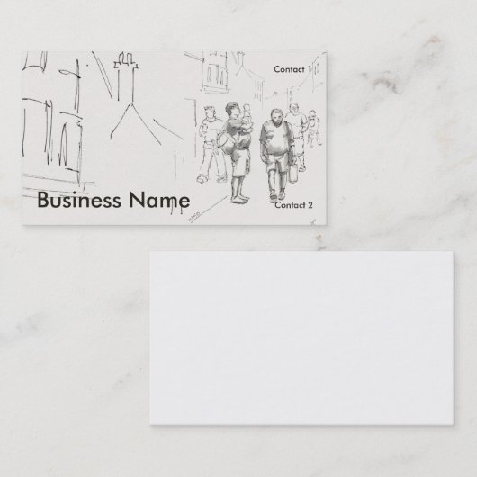 People walking English street drawing Visitenkarte (Vorne/Hinten)