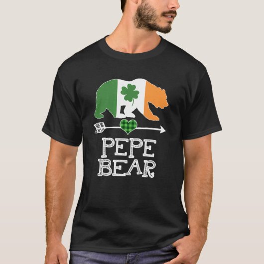 Pepe Bear St Patricks Day Irish Green Kariert Fami T-Shirt (Vorderseite)