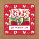 Pepermint Rot und Weiß Candy Cane Bow Monogramm Getränkeuntersetzer