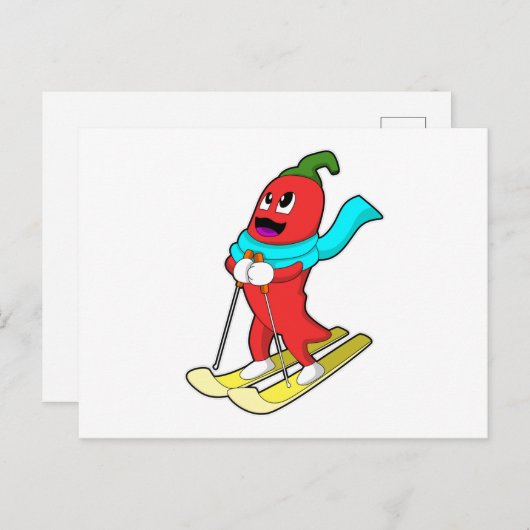 Pepper als Skifahrer mit Ski Postkarte (Vorne/Hinten)