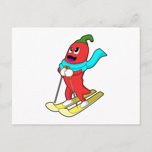 Pepper als Skifahrer mit Ski Postkarte (Vorderseite)