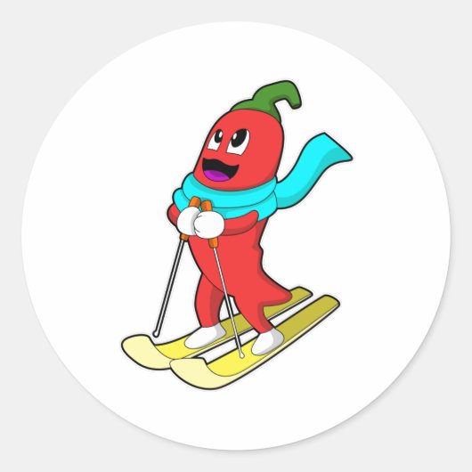 Pepper als Skifahrer mit Ski Runder Aufkleber (Vorderseite)