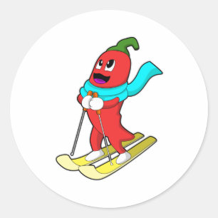 Pepper als Skifahrer mit Ski Runder Aufkleber