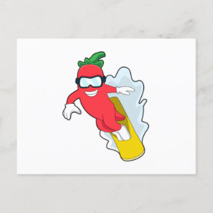 Pepper beim Snowboarden mit Snowboard Postkarte