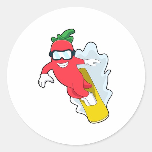 Pepper beim Snowboarden mit Snowboard Runder Aufkleber (Vorderseite)